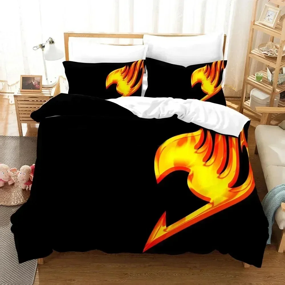 Top 3D Print Anime Fairy Tail Logo Natsu Bedding Set Boys Girls Twin Queen Soft Size Duvet Cover Pillowcase Bed Kids Adult Size