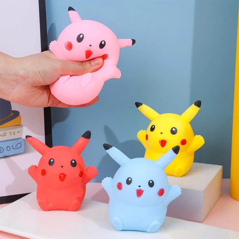 1/4pcs Pikachu stress ball Soft Stress Relieving Toy Anime Character Shape Plastic Squeezing Toy Doll Adult Hand Pinched Toy Gif