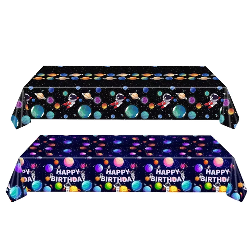 130*220cm Space Tablecloth Astronaut Tablecloth Decoration Plastic Galaxy Table Cover Space Theme Plate Cup Birthday Party Suppl