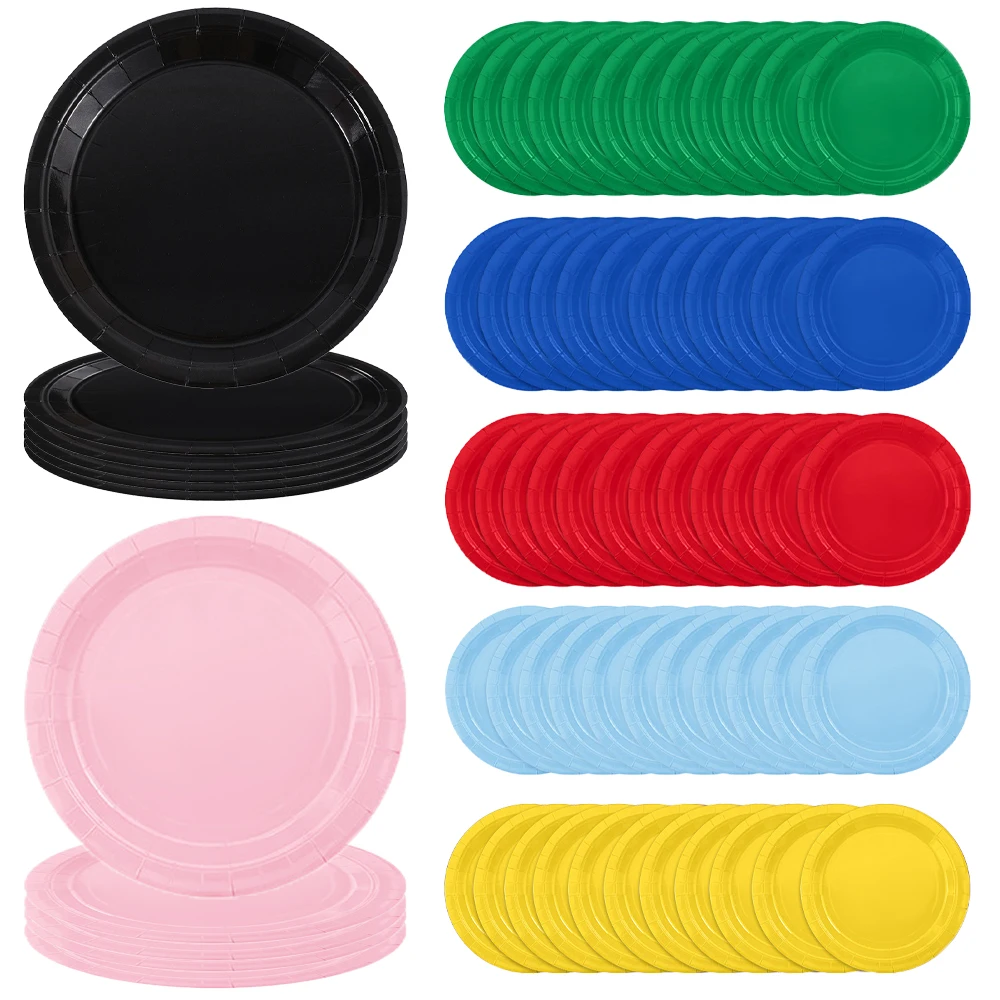 Solid Color Paper Plates 7 9 Inch Disposable Tableware Sets Kids Birthday Party Decorations Baby Shower Wedding Party Supplies