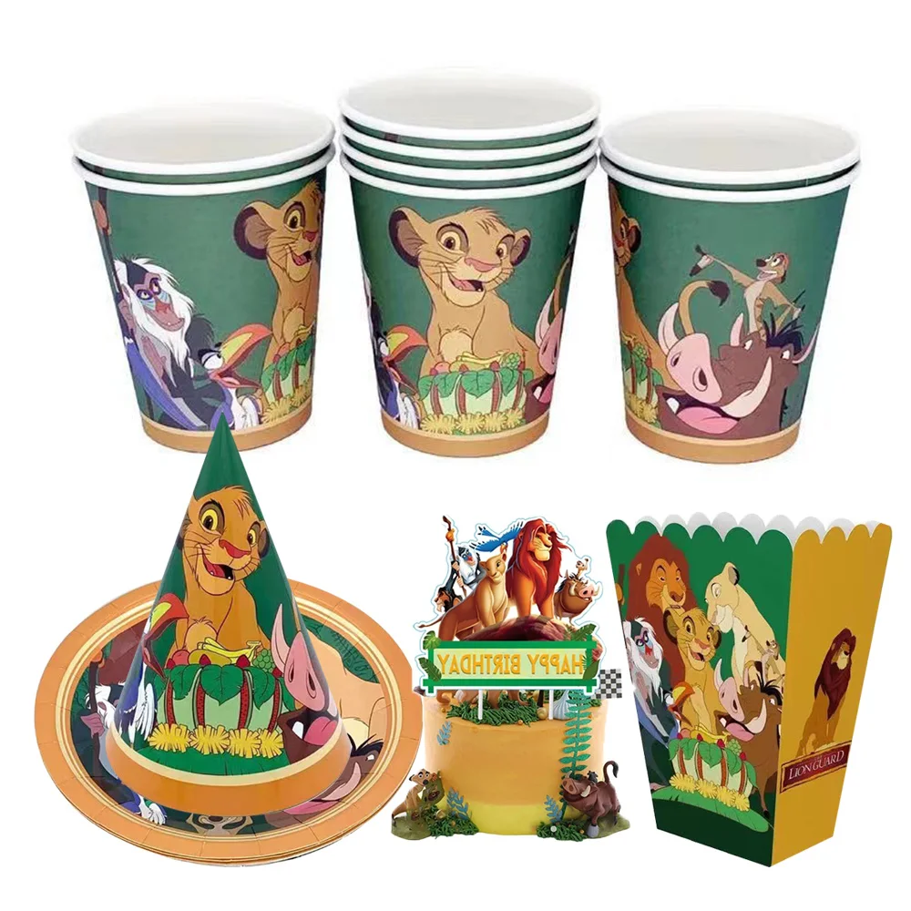Lion King Simba Birthday Party Supplies Set Paper Cups Plates Cake Topper For Kids Birthday Party Baby Shower Party Decorations
