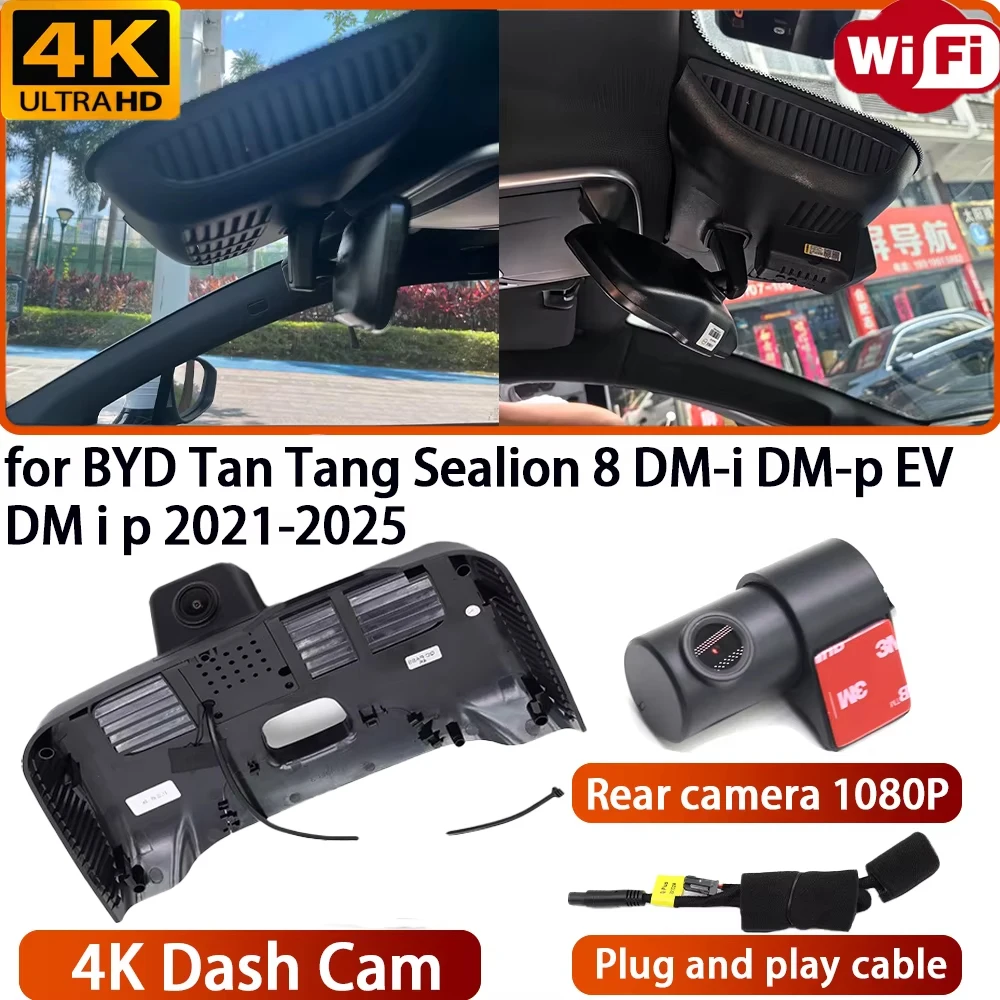 for BYD Tan Tang Sealion 8 DM-i DM-p EV DM i p 2021-2025 Video Recorder 4K DVR Dash Cam Wifi Camera 170 Wide Angle Night Vision