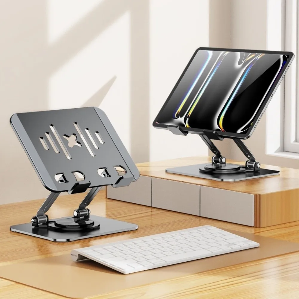 Carbon Steel Tablet Stand 360 Degree Rotation Adjustable Desk Stand Non-Slip Base Universal Tablet Holder Desk Use