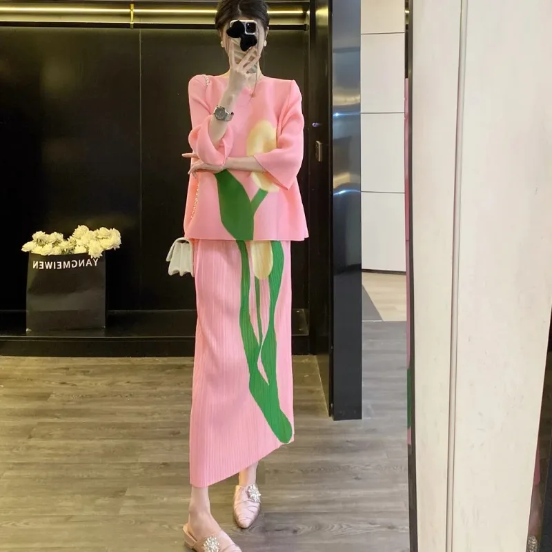 2 Piece Set Women's Suits Ruffles Tops Fishtail Fishtail Halter Skirts Niche Flared Sleeves Long Bubbles Comfortable Plus Size