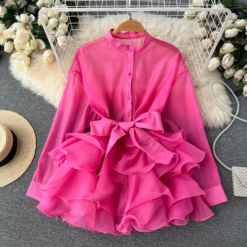 Chiffon Chic Top for Women Autumn Collection New Ruffled Stylish and High-end Design Bow Tie Tie Niche Fashionable Women's Wear