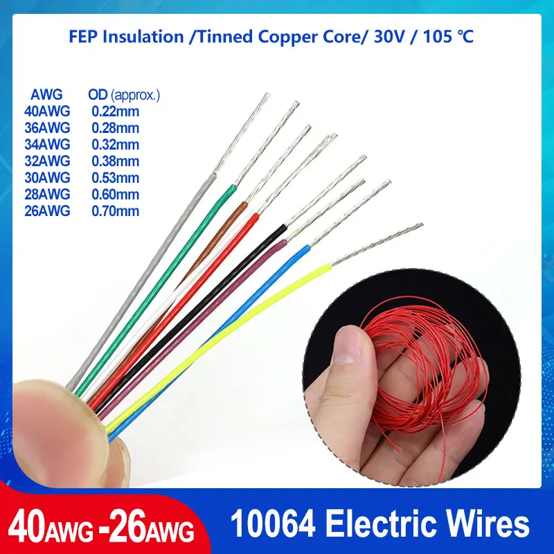 50/100/500M 10064 FEP Micro Fine Wire 40 36 34 32 30 28 26AWG Good Conductivity Ultra Fine DIY Soldering Tinned Copper Cable