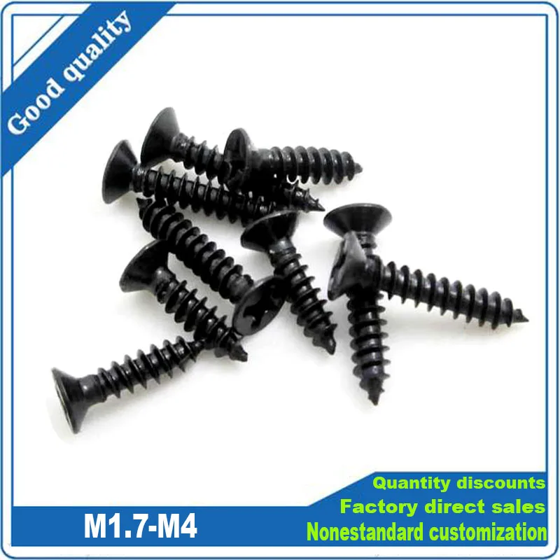 10/100 M1.7 M2 M2.5 M3 M3.5 M4 Mini Micro Black 304 Stainless Steel Cross Phillips Flat Countersunk Head Self Tapping Wood Screw