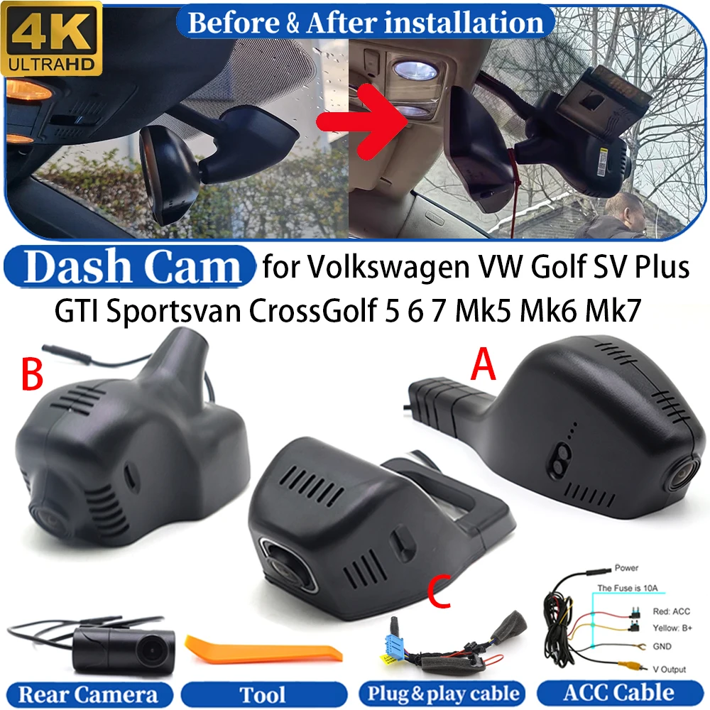 Dash Cam for Volkswagen VW Golf SV Plus GTI Sportsvan CrossGolf 5 6 7 Mk5 Mk6 Mk7 4K DVR Dashboard Camera Video Drive Recorder