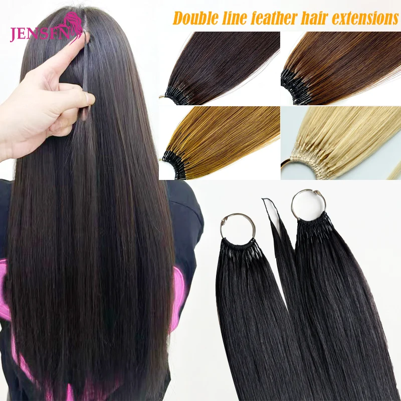 Double line Micro Feather New Hair Extensions 100% Human Hair Straight 16