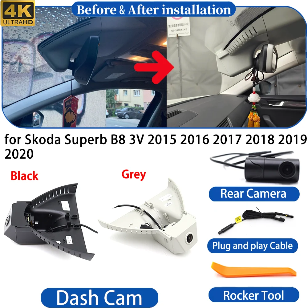 HighCity Dash Cam for Skoda Superb B8 3V 2015 2016 2017 2018 2019 2020 4K UHD DVR Camera Video Recorder Driving Recorder Dashboa