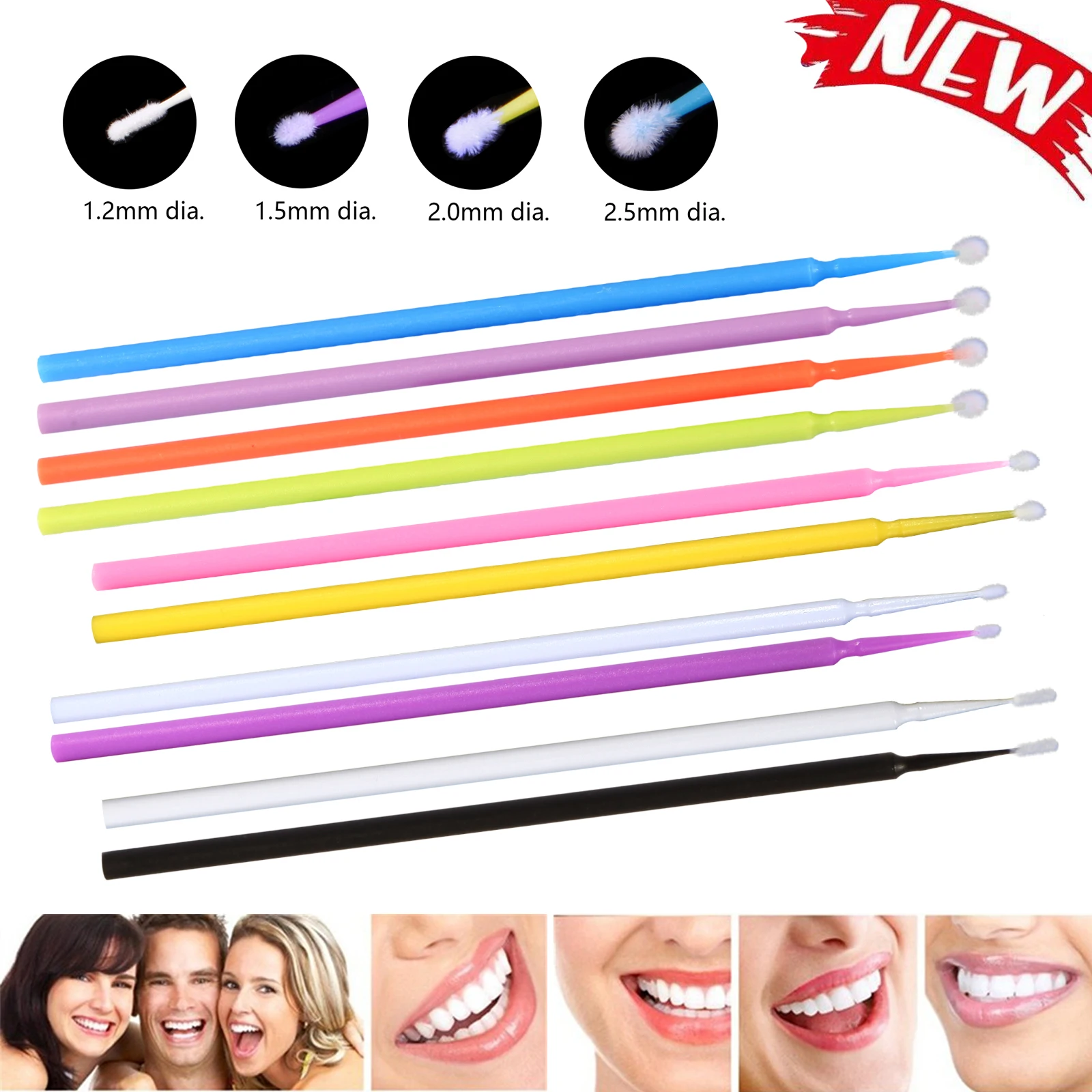 100/pack Dental Disposable Micro Applicator Brush Regular fine Ultrafine Dental Beauty S/M/L/Mini Colorful