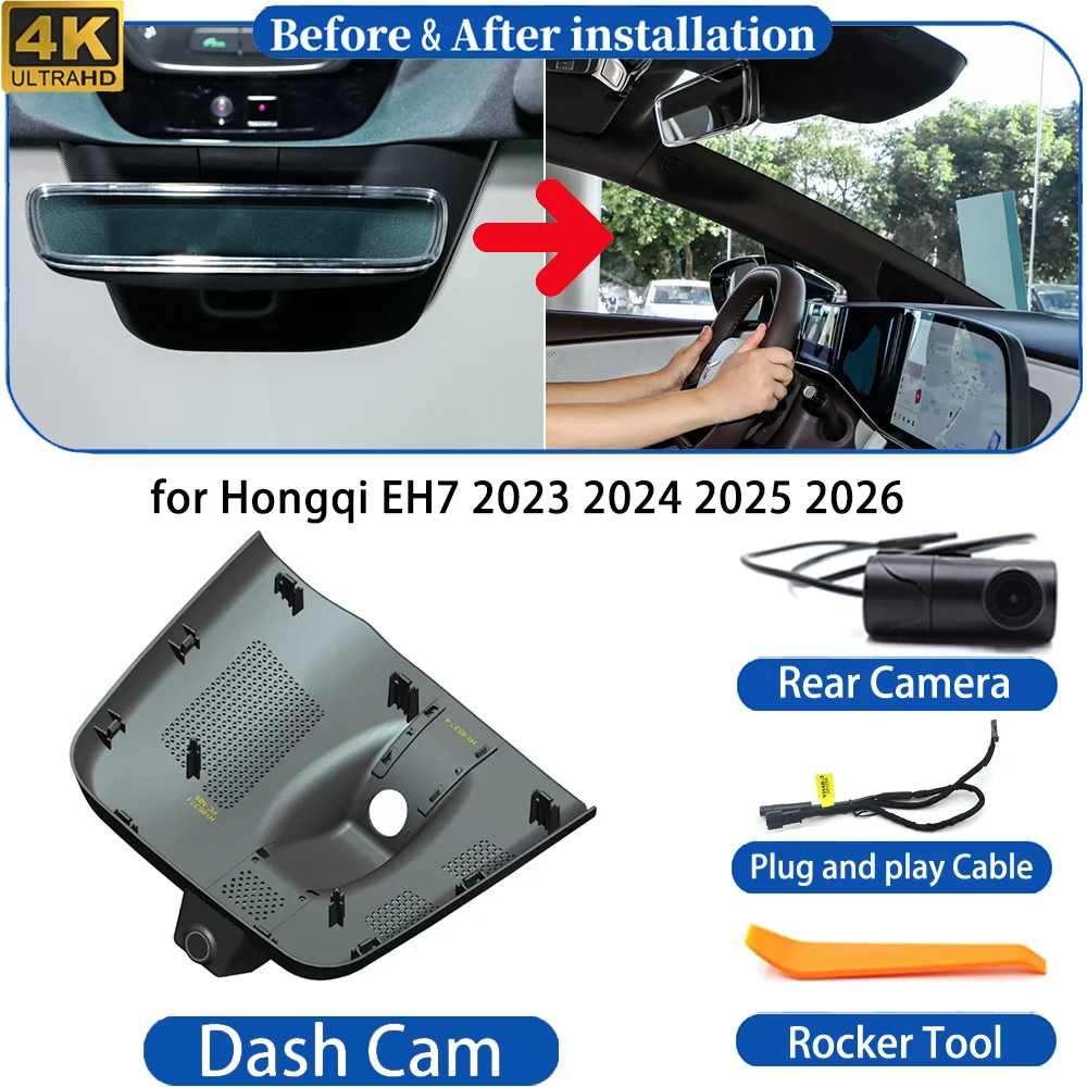 Dash Cam for Hongqi EH7 2023-2026 4K UHD DVR Wifi Camera Video Recorder Driving Recorder Dashboard Night Vision plug＆play