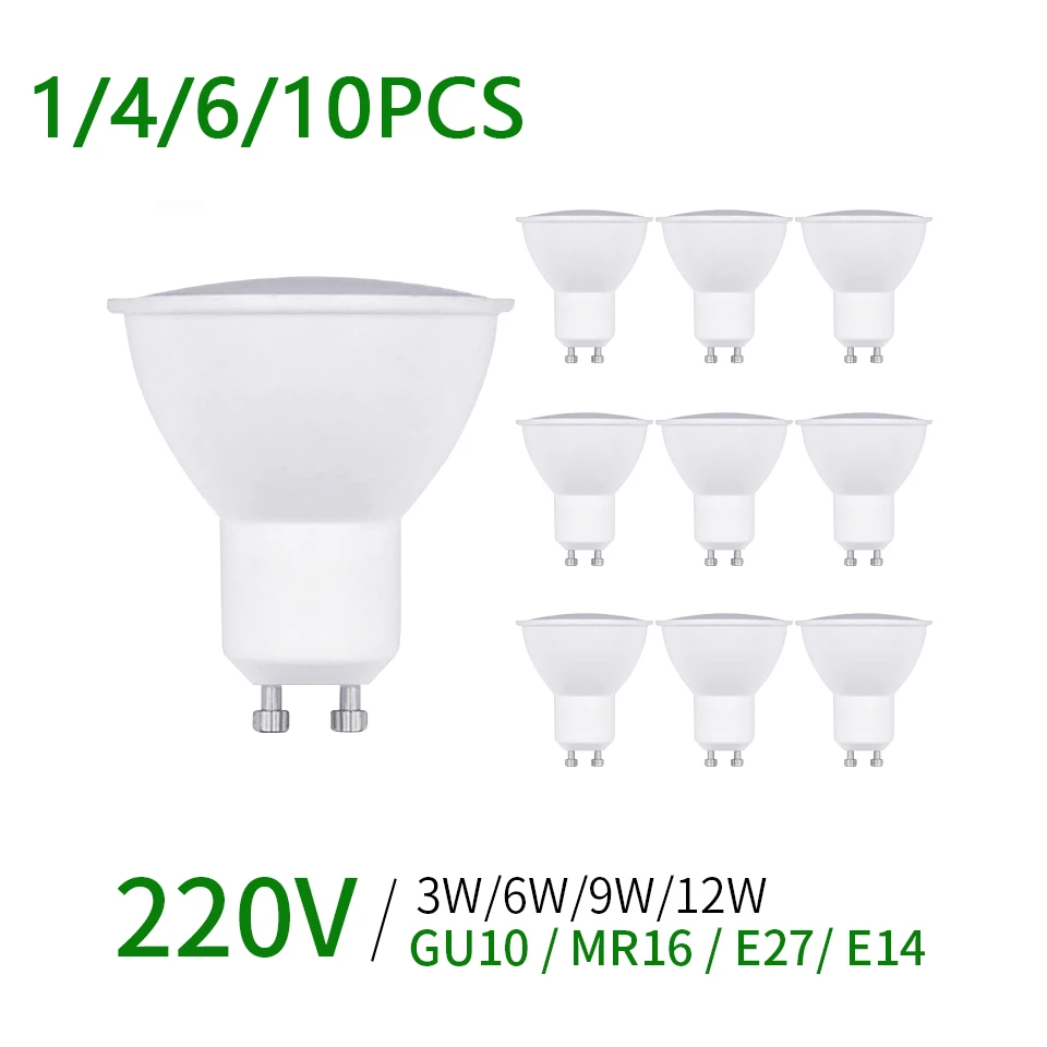 1/4/6/10pcs LED Spotlight GU10 GU5.3 MR16 E27 E14 220V High Lumen 3000K/4000K/6000K gu10 led Lamp For Home Decoration Replace