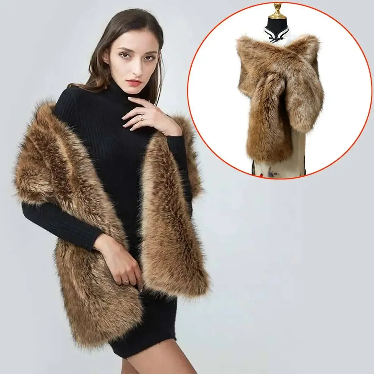 Winter Faux Fur Shawl Large Fluffy Scarf Neck Warmer Women Furry Collar Wedding Bridal Formal Evening Party Shrug Accessories