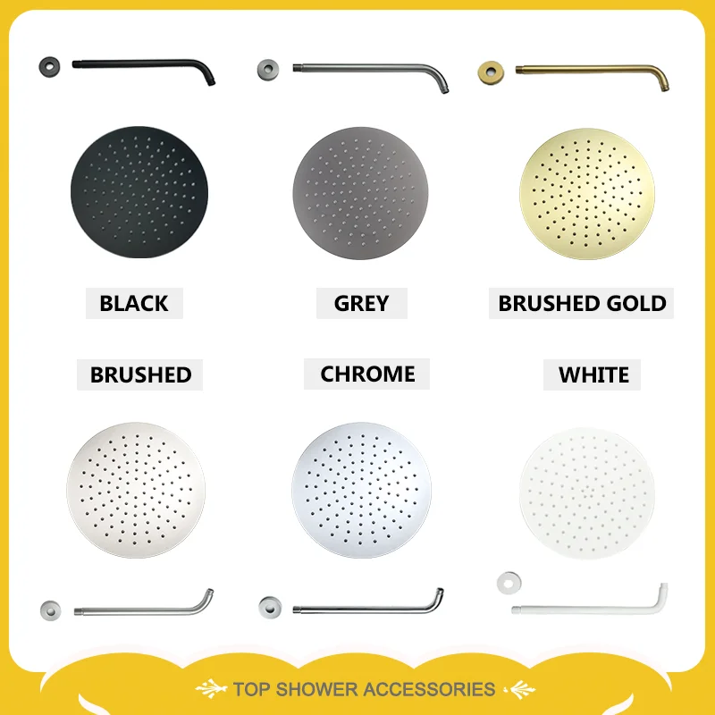 Ultra-Thin round Shower Head 8'/10'/12' Diameter Brushed Gold Chrome Matte Black Rainfall Water Saving Stainless Steel Bathroom