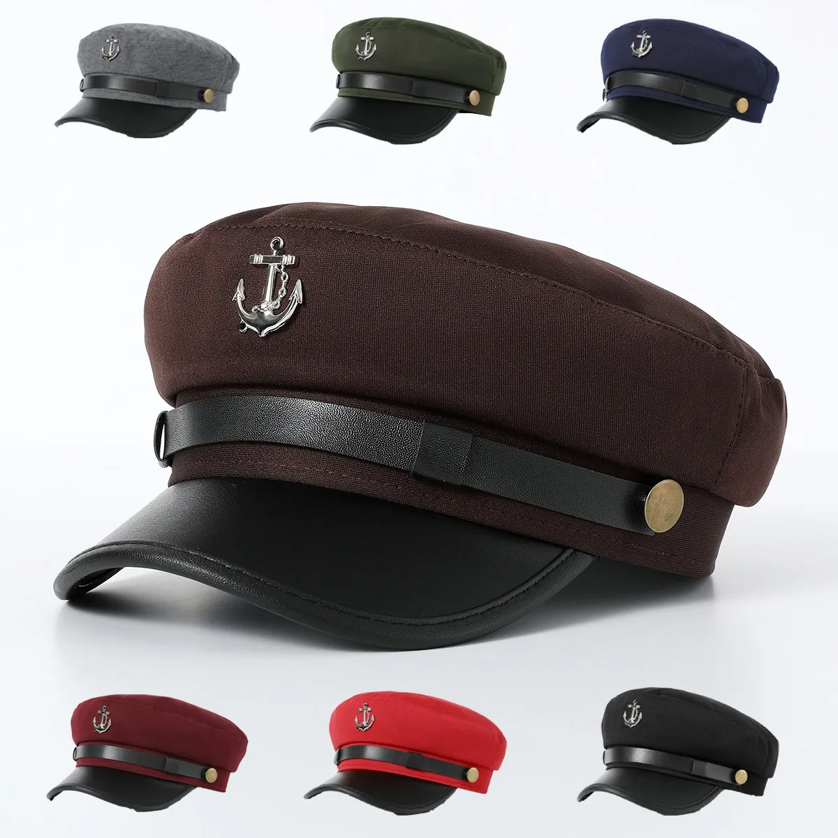 Women's Beret Navy Hat Solid Color Fashion Show Cap Anchor Logo Cotton Short Brim For Lady Men Male Spring And Autumn