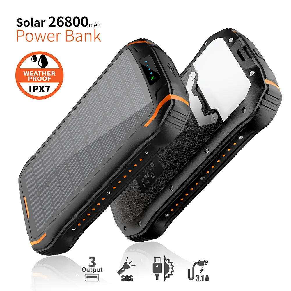 Solar Power Bank for iPhone 15 13 26800mAh Wireless Charger for Samsung S22 Huawei Fast Charging Powerbank Spare Battery