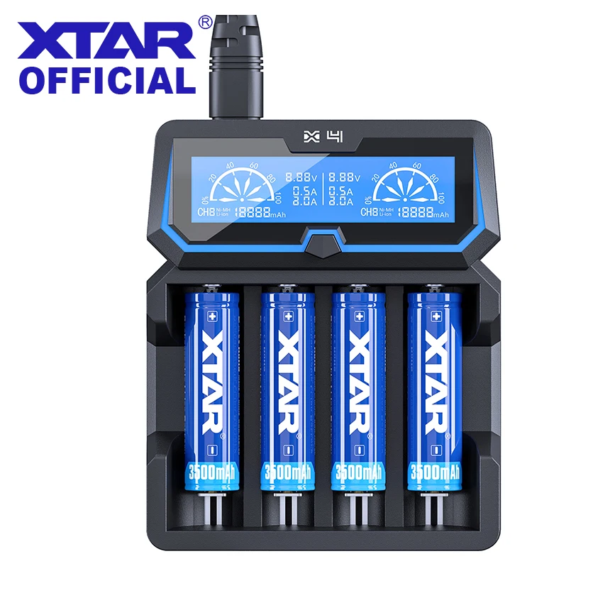 XTAR X4 Fast Battery Charger LCD Display Charging 3.6/3.7V 18750 26650 21700 18350 1.2V AA  AAA Rechargeable Battery Charger