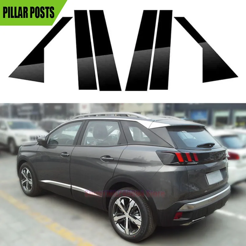 6PCS Gloss Black Pillar Posts Car Door Side Trim Window Decal Cober Fit For Peugeot 3008 P84 2017 2018 2019 2020 2021 2022 2023