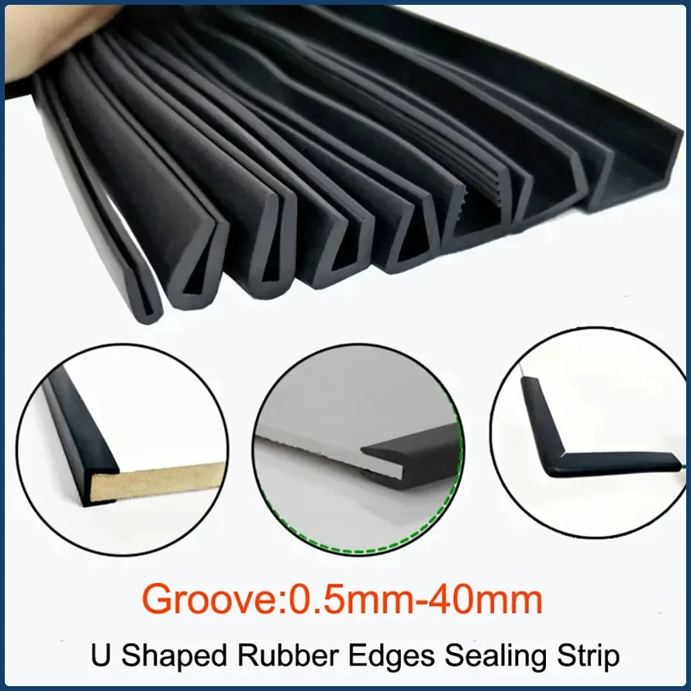 Black U Shaped Rubber Edge Sealing Strip Groove 0.5 to 40mm U Type Protector Edges Shield Seal For Car Door,Glass,Metal Panel