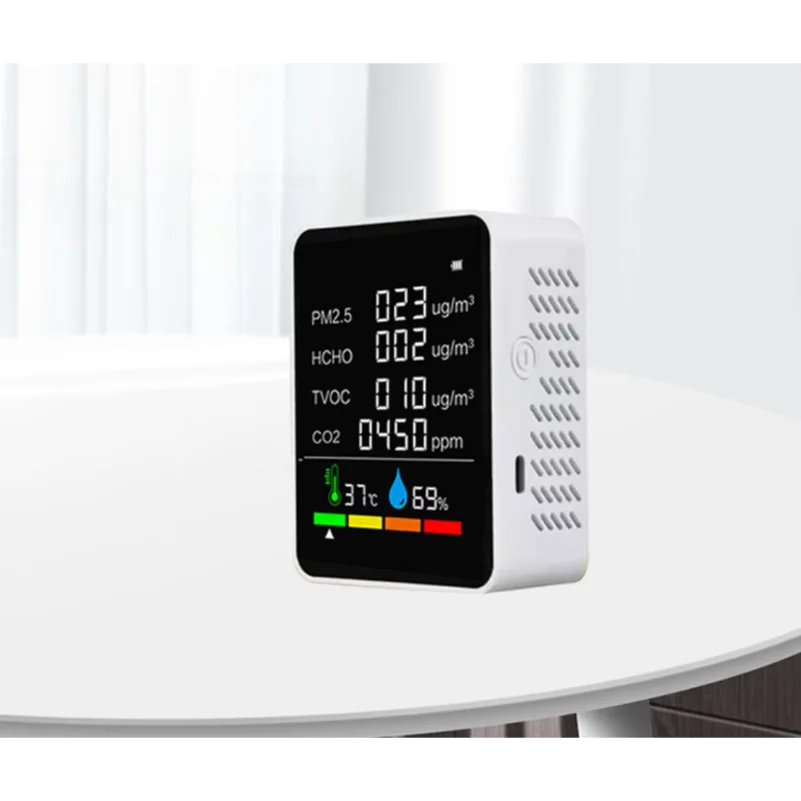 Multifunctional 5in1 CO2 Meter Digital Temperature Humidity Tester Carbon Dioxide TVOC HCHO Detector