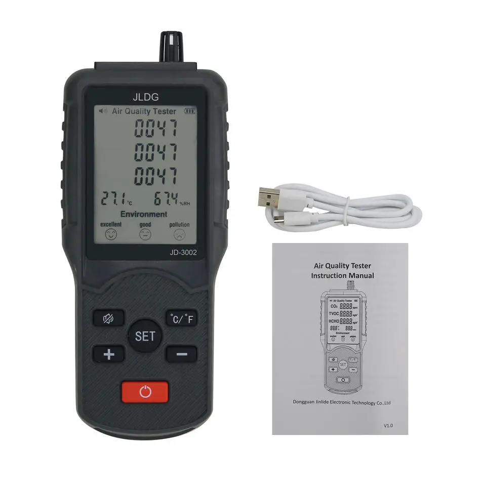 JD-3002 CO2 TVOC HCHO Air Quality Meter Temperature Humidity Monitor Assistant Air Quality Tester
