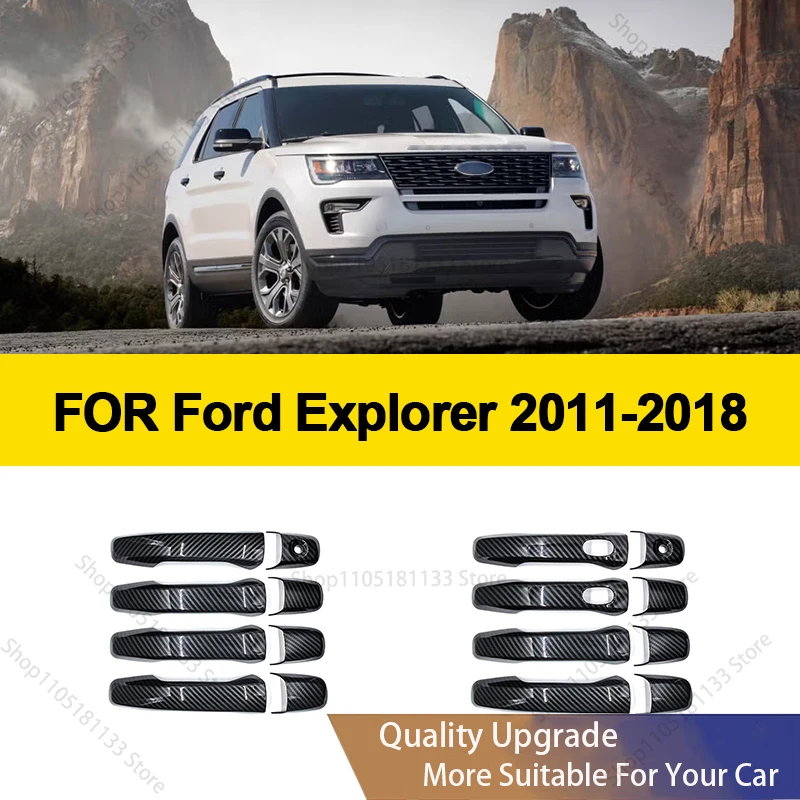 For Ford Explorer U502 2011~2018 Classic carbon Black Smart Door Handle Cover Stickers Trim Car Decorate Exterior Accessories