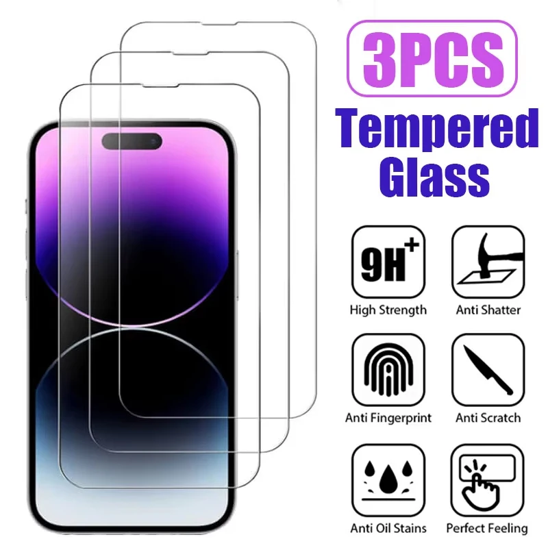 3PCS HD Glass Screen Protector For iPhone 17 13 16 15 11 14 12 Pro Max Full Cover Tempered Glass For iPhone 8 7 6 Plus X XS XR
