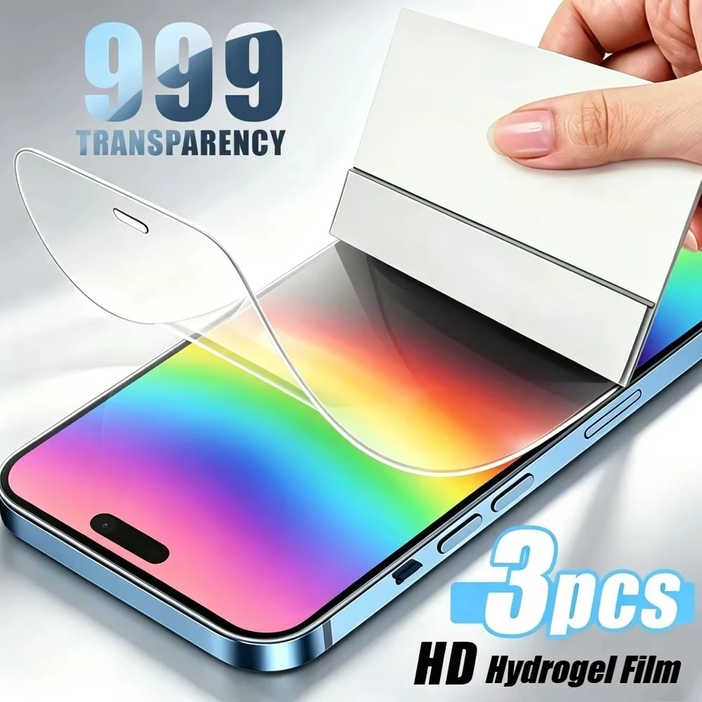 3PCS HD Full Cover Hydrogel Film For iPhone 16 17 13 11 14 15 12 Pro Max Air 6 7 8 Plus SE XR XS X Screen Protecton Protection