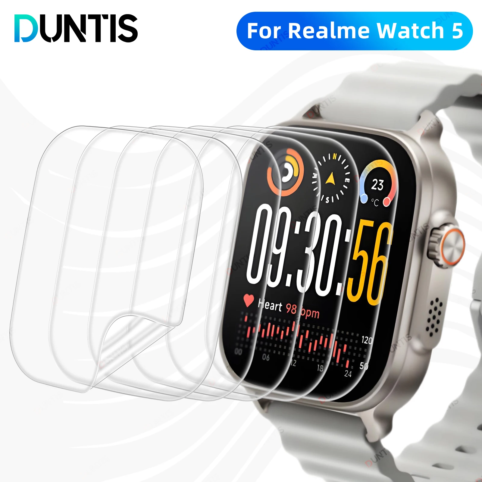 Screen Protector for Realme Watch 5 Anti-scratch Hydrogel Film，HD Clear Full Coverage Soft Protective Film Accessories