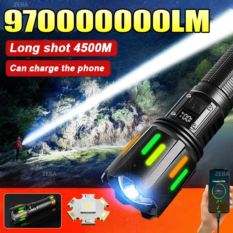 970000000LM Most Powerful LED Flashlight 4500M Tactical Torch Rechargeable Portable Lamp 26650 Outdoor Hunting Fishing Lantern