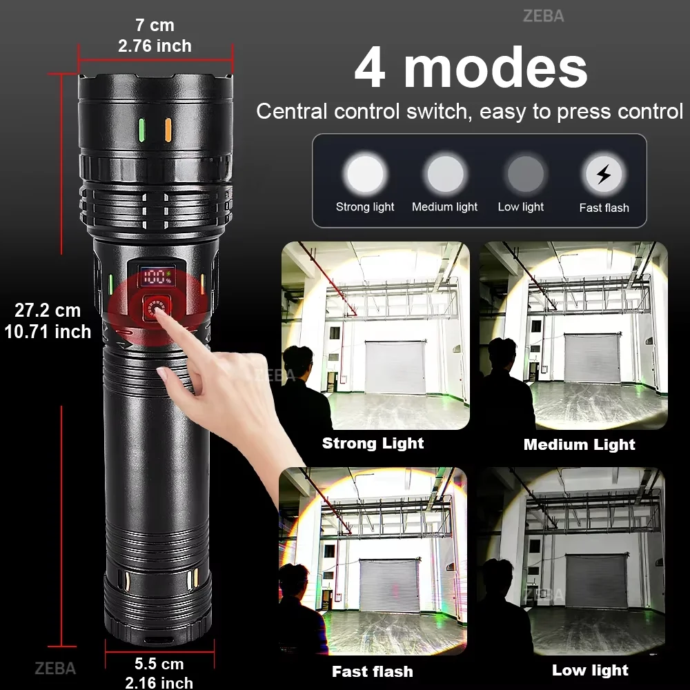 35000000LM High Power LED Flashlight Most Bright Tactical Torch Rechargeable Portable Light Long Shot 5000M Camping Hunting Lamp