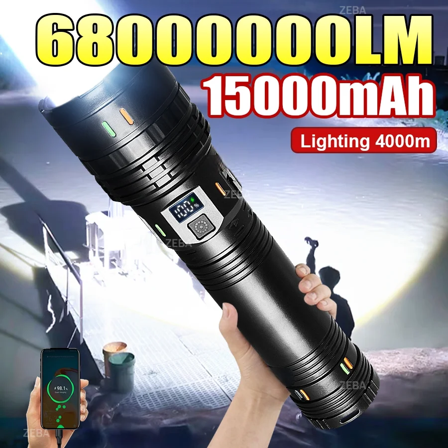 680000LM High Power LED Flashlight Most Powerful Tactical Torch 15000mah Rechargeable Flashlight Outdoor Portable Handheld Lamp