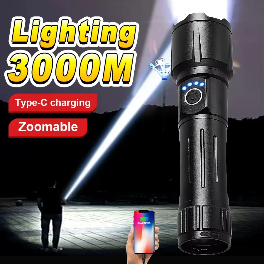 2000000Lumens Most Powerful LED Flashlights Long Shot 3000M Super Bright Tactical Flashlight Rechargeable Lamp Outdoor Camping