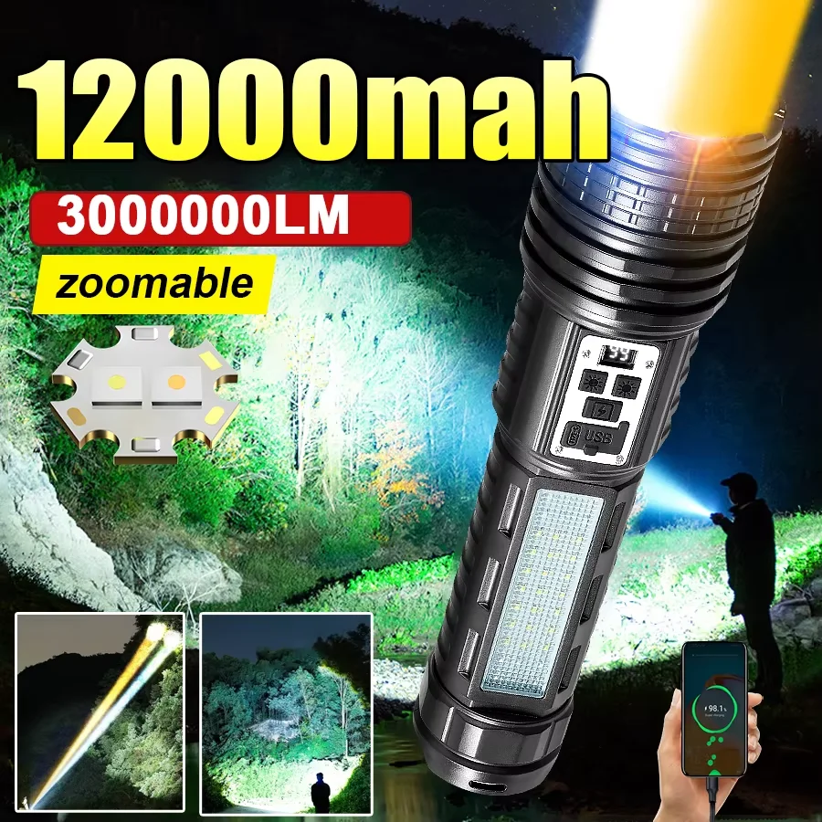 2026 Most Powerful LED Flashlight Rechargeable Super Bright Flashlights Long Range Tactical Torch Light For Fishing Hunting