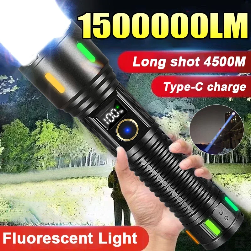 1500000LM Most Powerful Flashlight 500W LED Rechargeable Lamp Long Range Tactical Lantern Strong Light Outdoor Camping Lamp