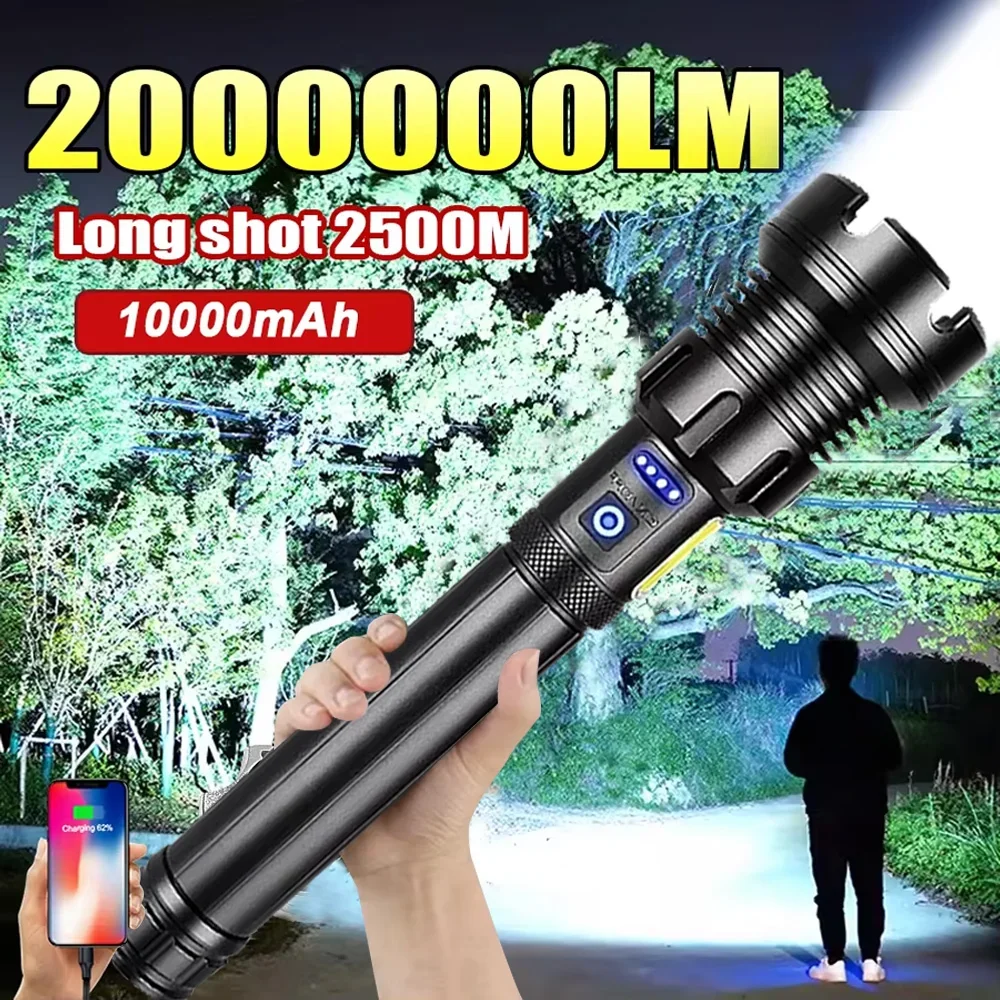 2000000lm Most Powerful Led Flashlight USB Rechargeable Flashlights Strong Light Military Tactical Lantern Camping Outdoor Torch
