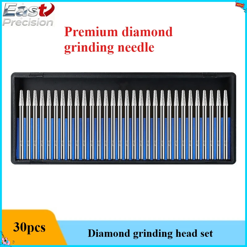 Diamond Grinding Head Set 3mm Small Emery Grinding Rod Alloy Grinding Head Jade Engraving Electric Polishing Tool 30pcs