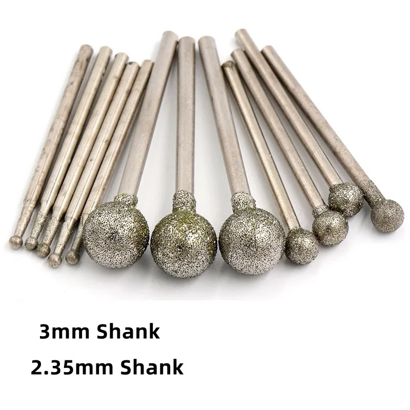 5Pcs/Set Grind Needle Head Cutter Jade Carve Tools Engrave Rotary Spherical Burr Tool 2.35/3mm Shank Round Ball