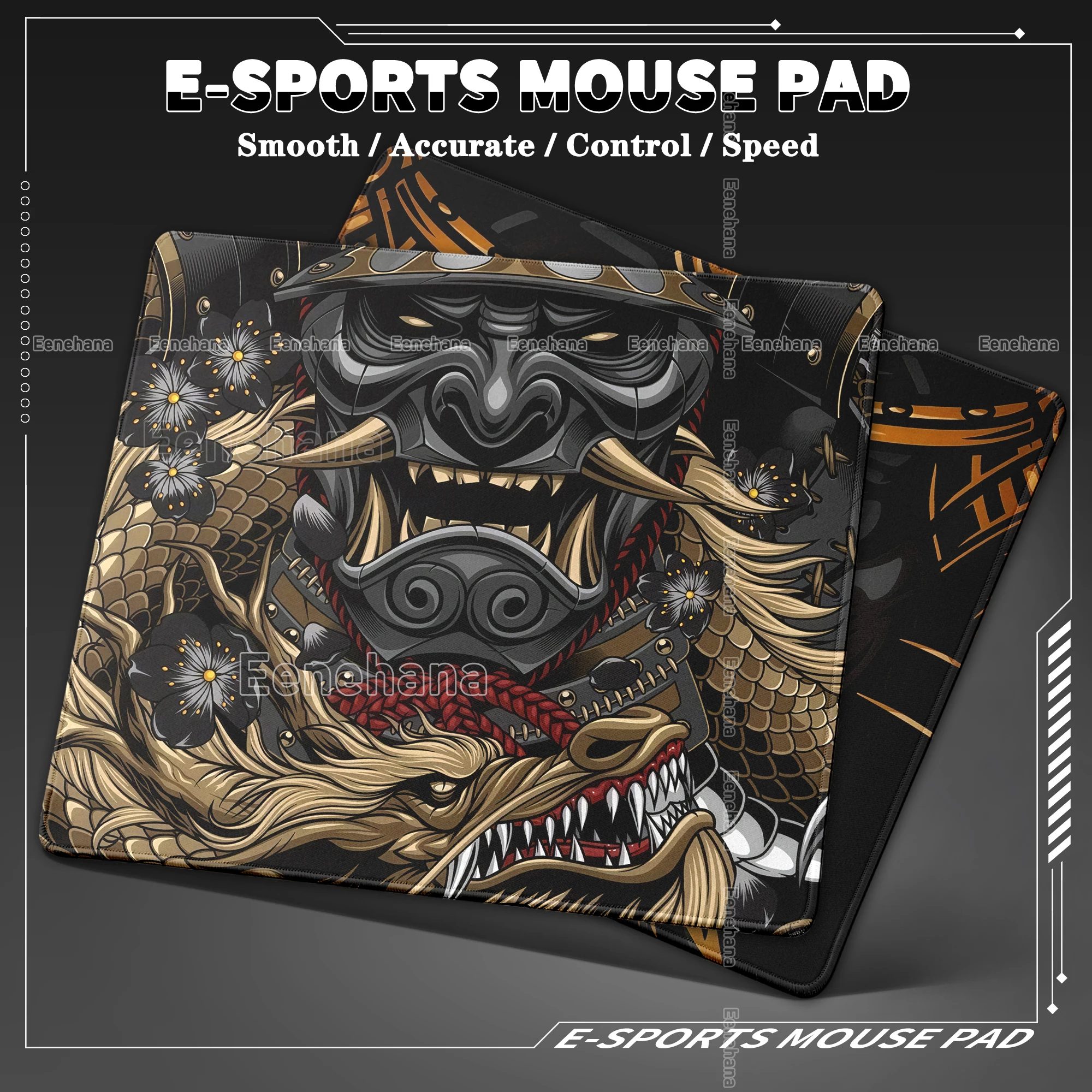 Black And Gold Mousepad Samurai Mask Ghost Waterproof Mousemat Sakura Desk Mat Office Cabinet Control Pads Gaming PC Accessories