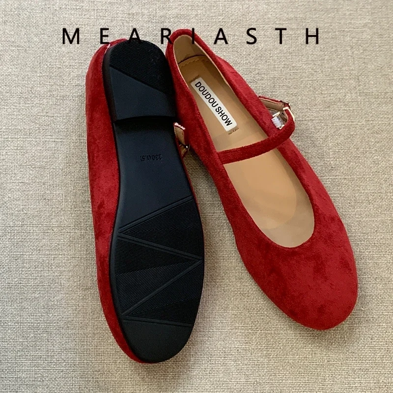 Elegant Ladies Round Toe Belt Strap Shoes Barefoot Velvet Mary Janes Women Daily Office Loafers Slip On Mocasines Mujer Ballets