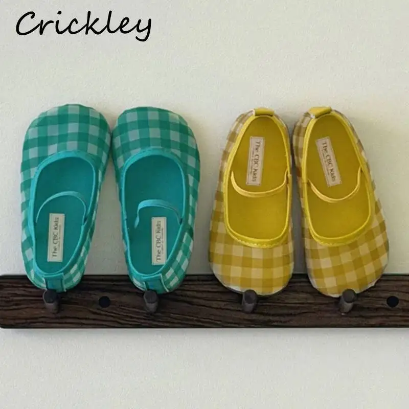 Plaid Mesh Girls Flats Shoes Summer Breathable Elastic Band Kids Ballet Flats Shallow Soft Anti Slip Children Fashion Shoes