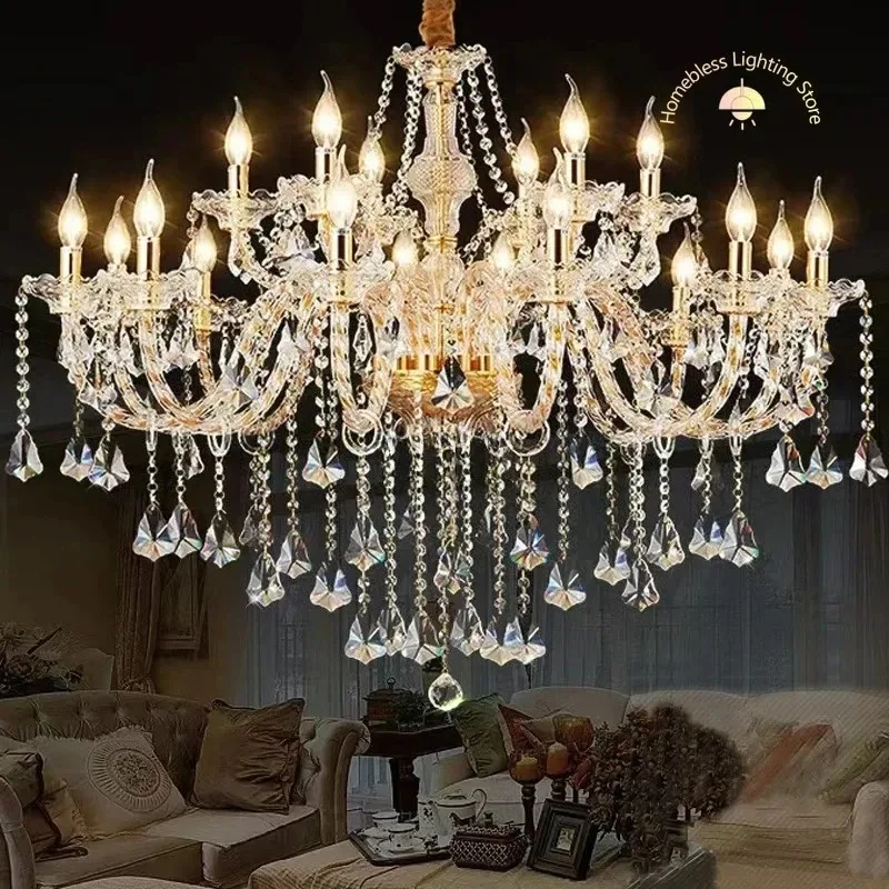 Clear Crystal Home Golden Chandeliers Multi 4/6/8/10/15/18 Arms Optional Lustres De Cristal Chandelier Wall Lamp LED E14 Lustre