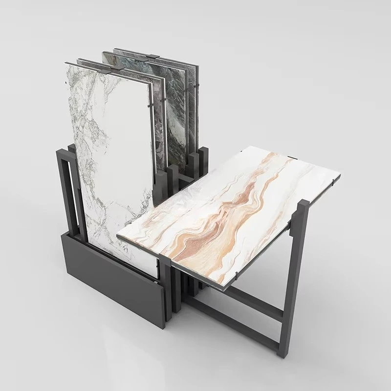&c Customize Showroom 360 Degrees Rotating Ceramic 120x60 Tiles Push-Out Display Rack Stand With Positioning Function
