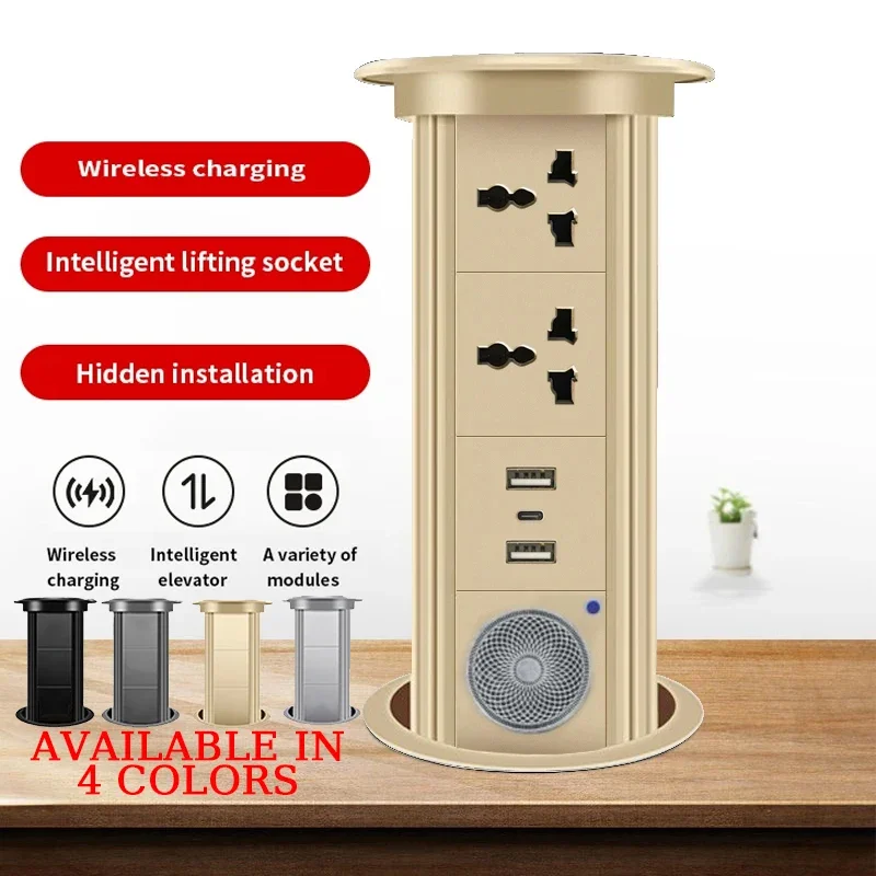 Recessed Kitchen Outlet Desktop Worktop Table US EU Tower Extension Lead USB Smart Power Pop Up Electric Outlet Wireless Charger