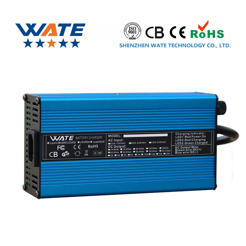 43.8V 12A charger for 12S 36V 38.4V LiFePO4 LFP battery charger with fan, fully charged, automatic light switch