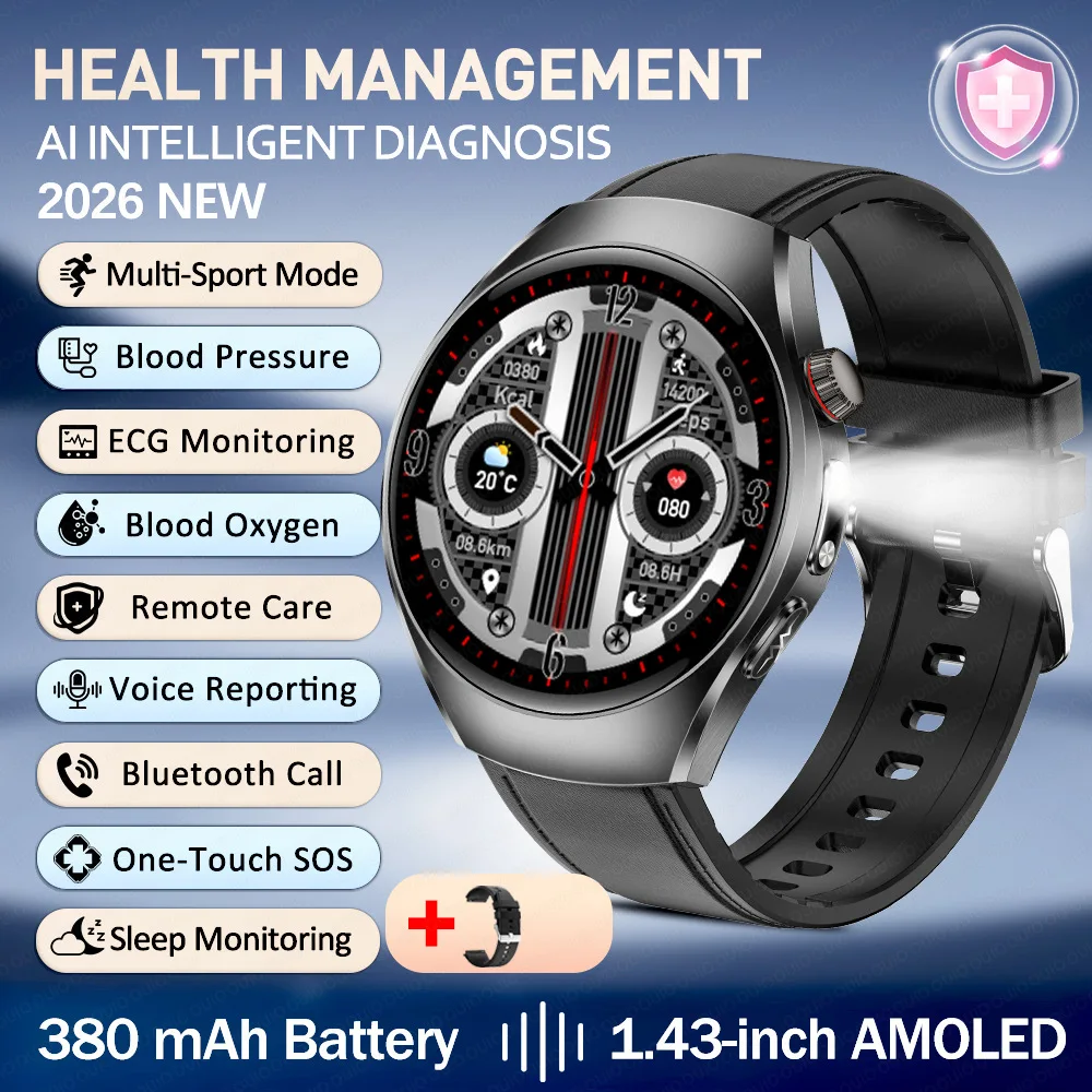 ET460 Smart Watch With LED Flashing Remote Sharing Viewing SOS AMOLED Screen Bluetooth Calling ECG Health Management Smartwatch