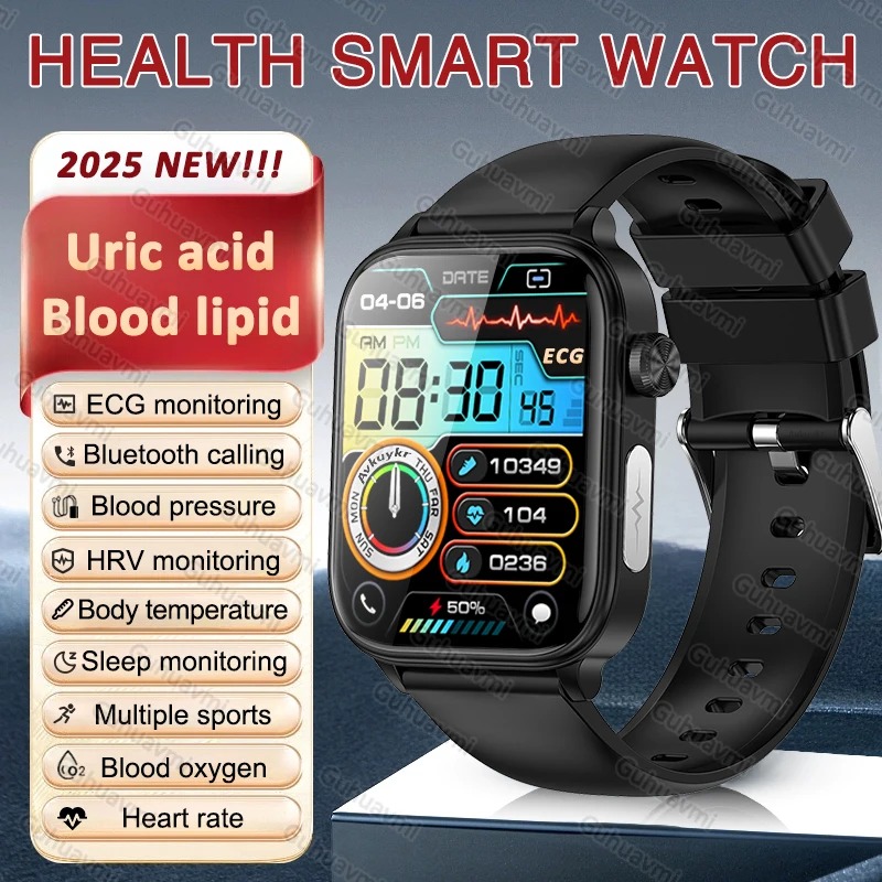 2026 New Uric Acid Blood Lipid Health Monitoring Smart Watch ECG+PPG Bluetooth call Blood pressure Body temperature Smartwatches