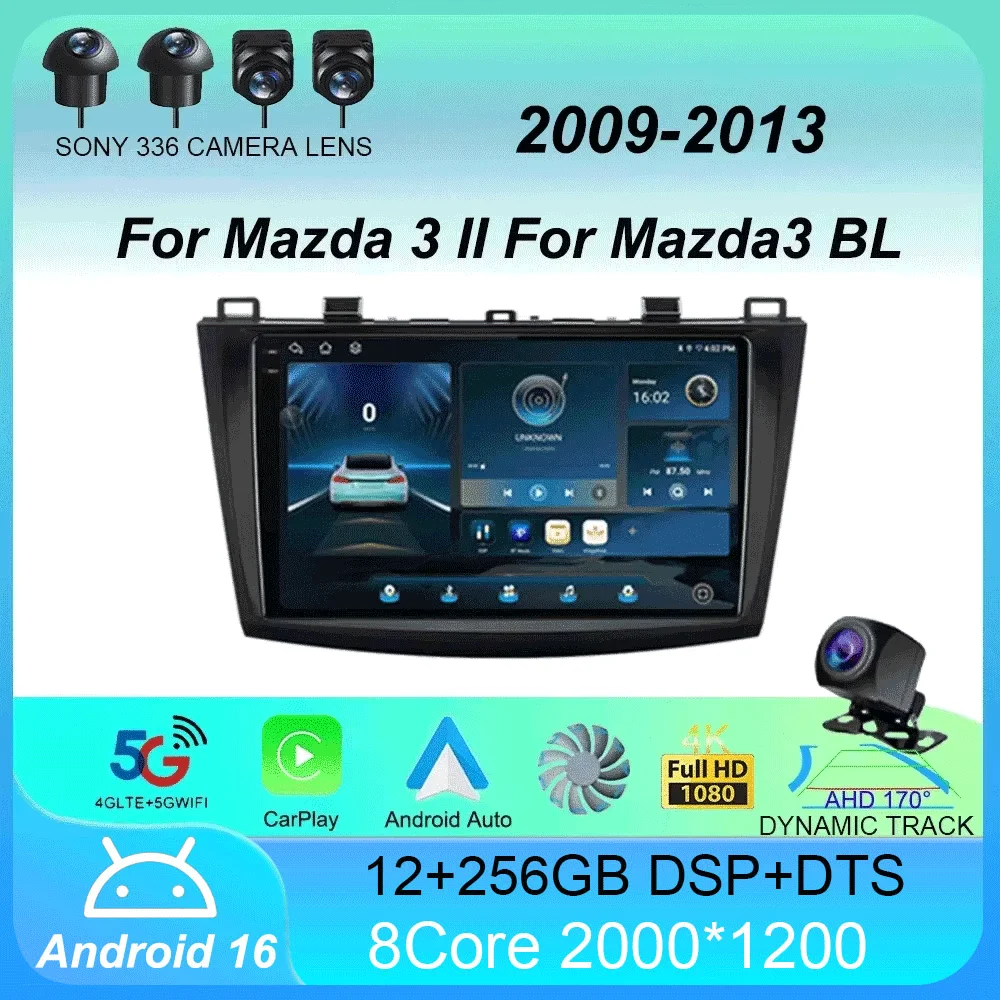 Android 16 Car Radio 8Core For Mazda 3 II For Mazda3 BL 2009 2010 - 2013 Carplay Auto Multimedia GPS Video Head Unit 2Din Player