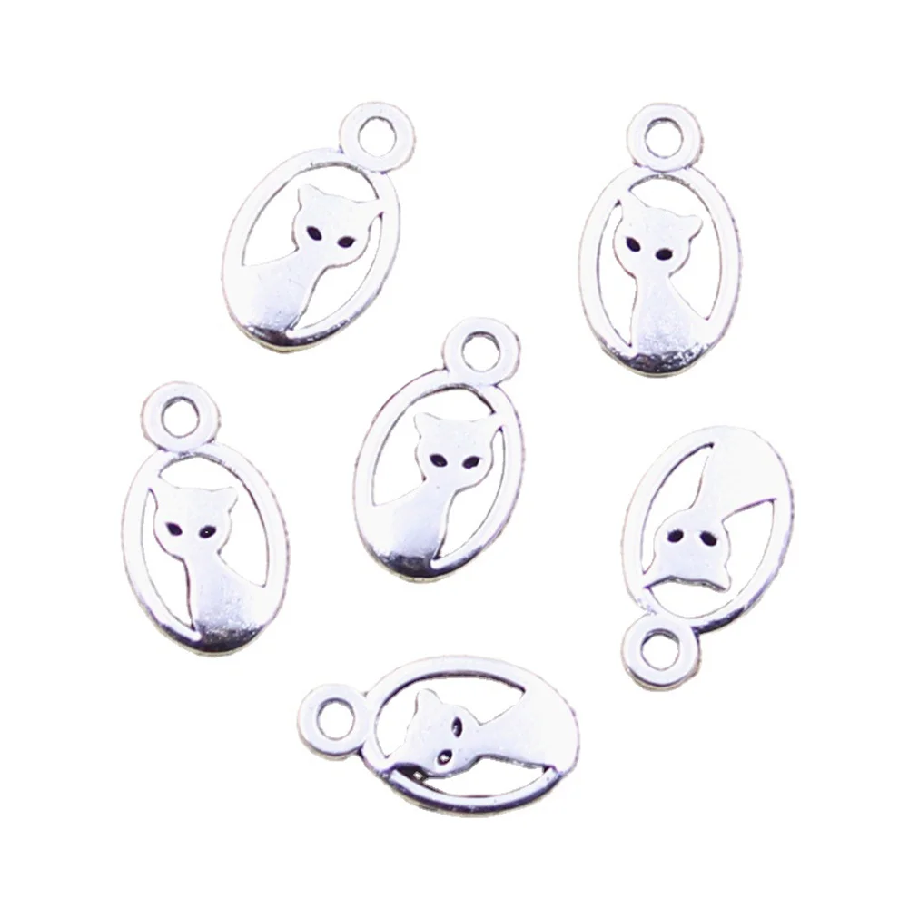 30pcs Charms Lovely Cat 16x9mm Antique Silver Color Pendants Making DIY Handmade Tibetan Finding Jewelry